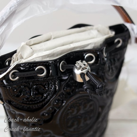 NWT Tory Burch Mini T Monogram Puffy Patent Leather Bucket Bag Crossbody Black - Picture 12 of 12